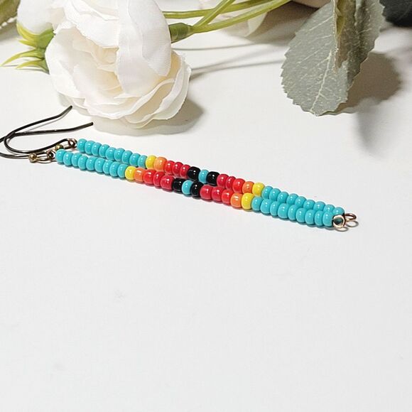 seed bead earrings 685#mfs Seed beaded minimalist stick earrings sweater stripes - Picture 5 of 5